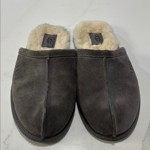 UGG Gray Suede Slippers with Shearling Lining - Picture 2 of 4